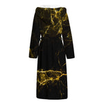 Black Gold Marble Print Hooded Bathrobe