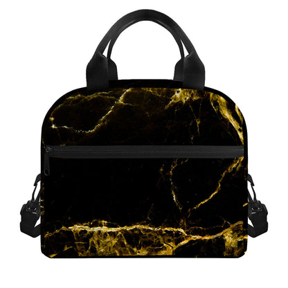Black Gold Marble Print Insulated Lunch Bag