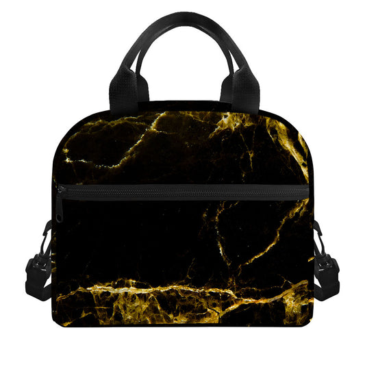Black Gold Marble Print Insulated Lunch Bag