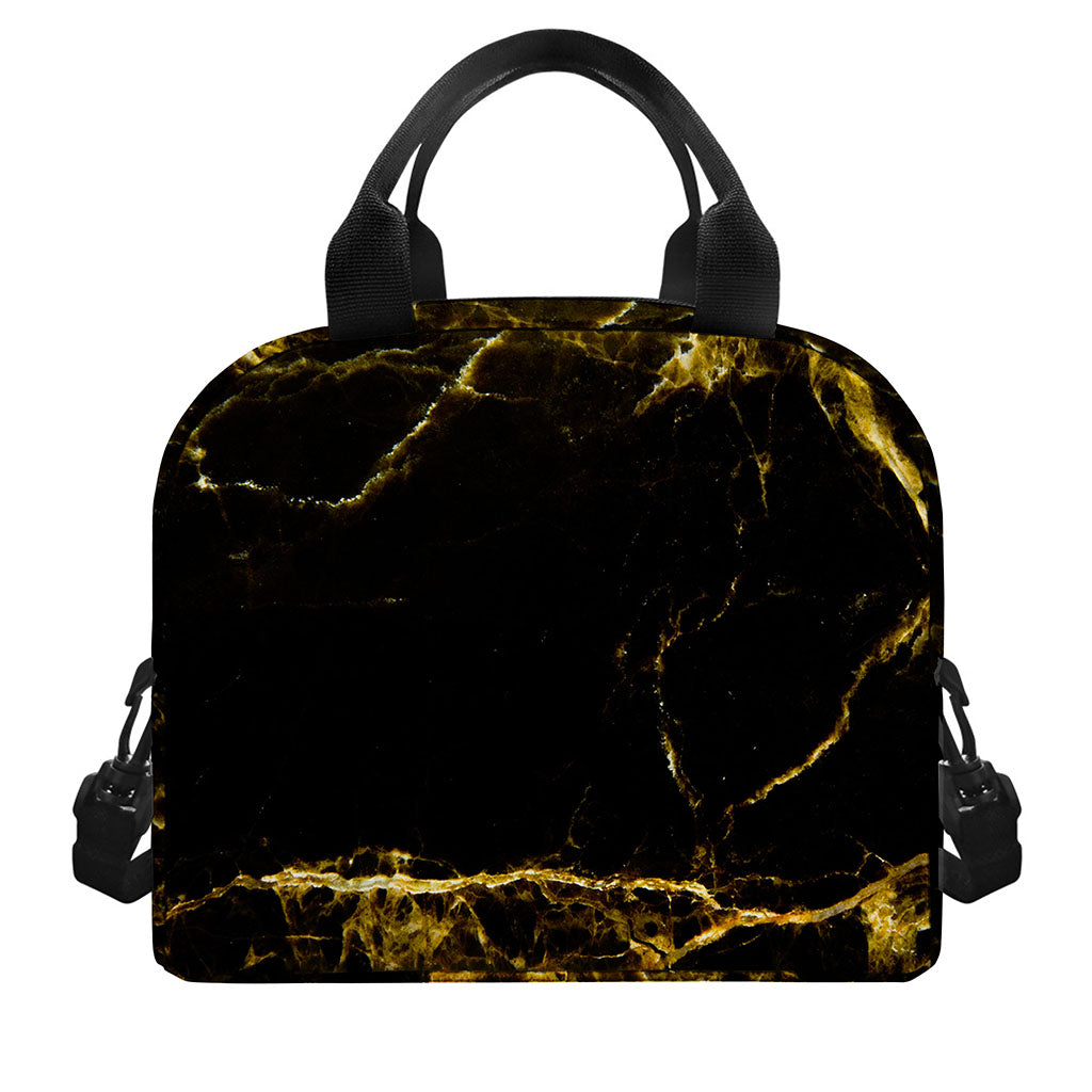 Black Gold Marble Print Insulated Lunch Bag