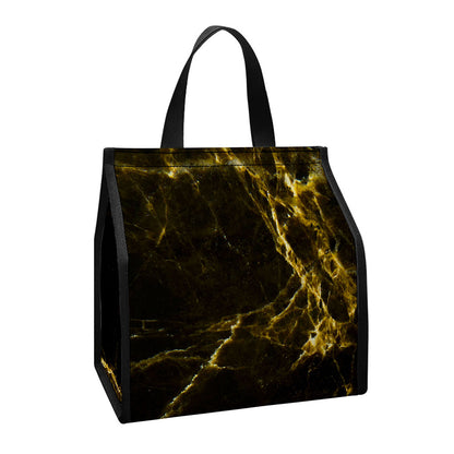Black Gold Marble Print Insulated Lunch Tote