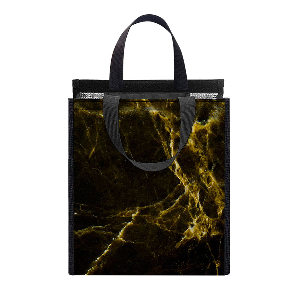 Black Gold Marble Print Insulated Lunch Tote