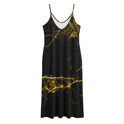 Black Gold Marble Print Jersey Midi Cami Dress