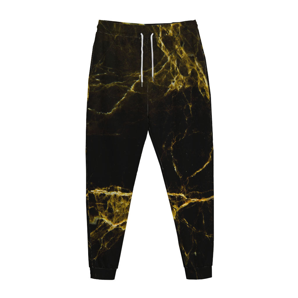 Black Gold Marble Print Jogger Pants