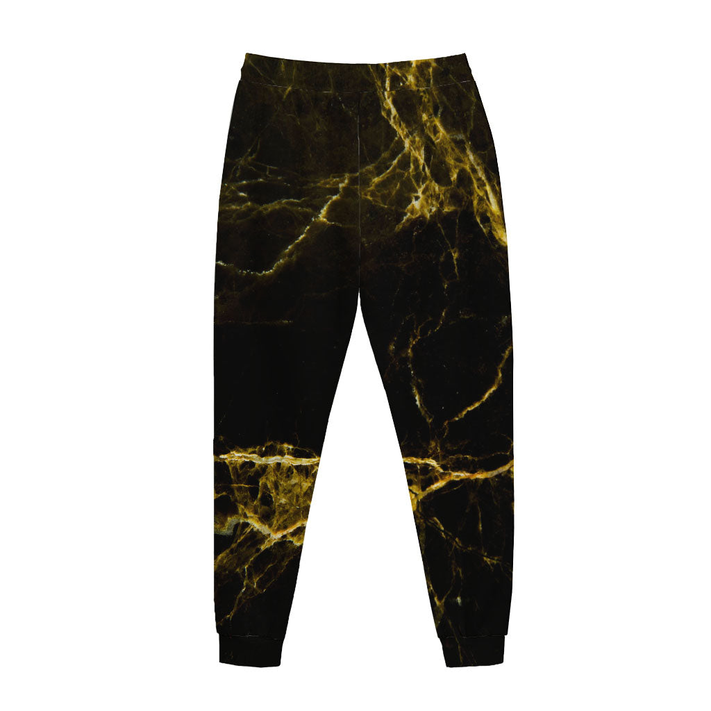 Black Gold Marble Print Jogger Pants