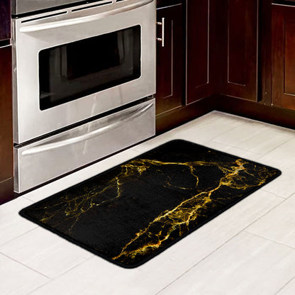 Black Gold Marble Print Kitchen Mat