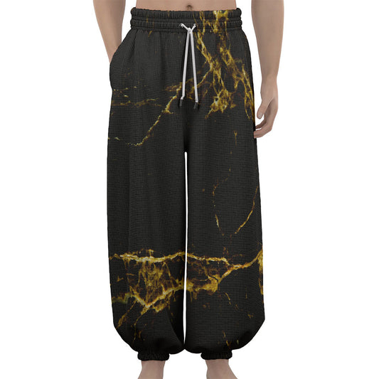 Black Gold Marble Print Lantern Pants