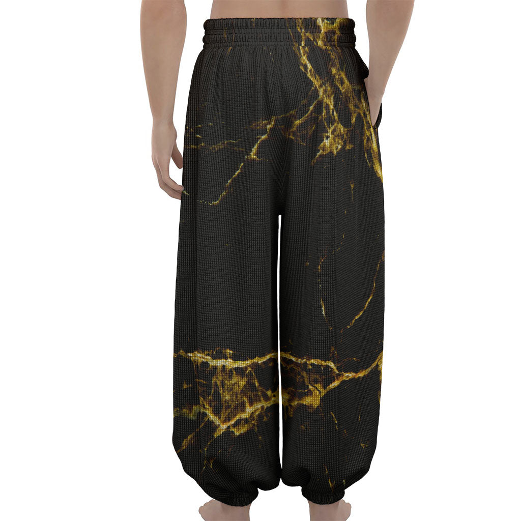 Black Gold Marble Print Lantern Pants