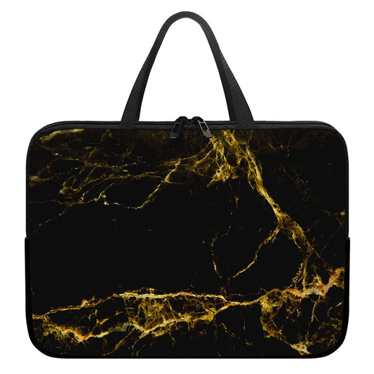 Black Gold Marble Print Laptop Sleeve With Handle
