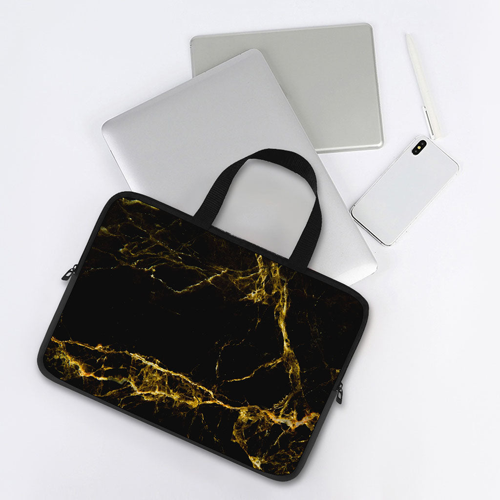 Black Gold Marble Print Laptop Sleeve With Handle