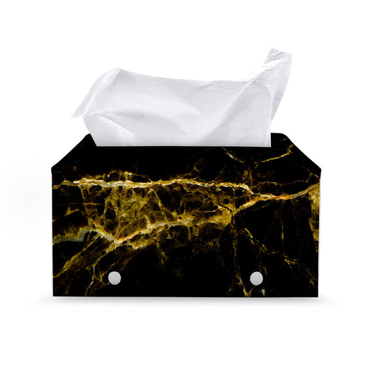 Black Gold Marble Print Leather Tissue Box Cover