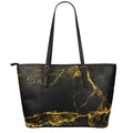 Black Gold Marble Print Leather Tote Bag With Zipper