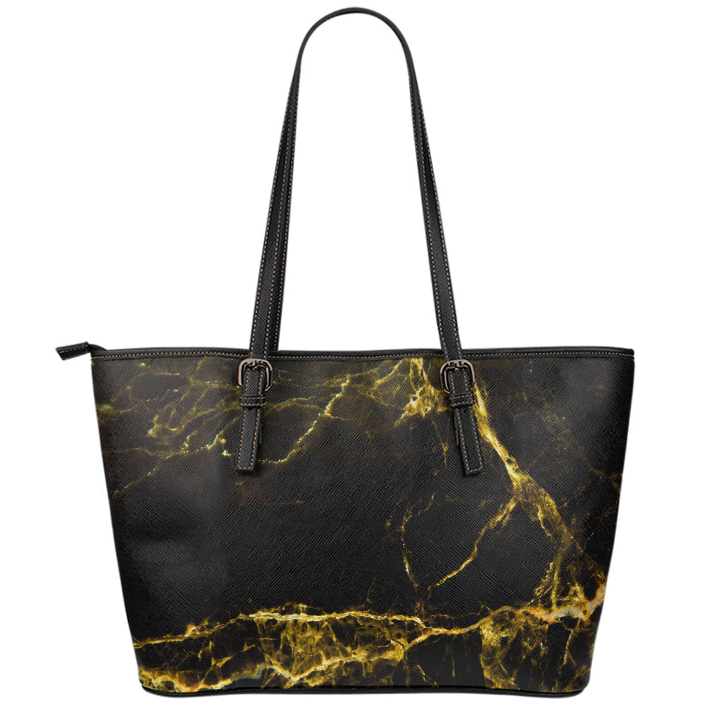 Black Gold Marble Print Leather Tote Bag