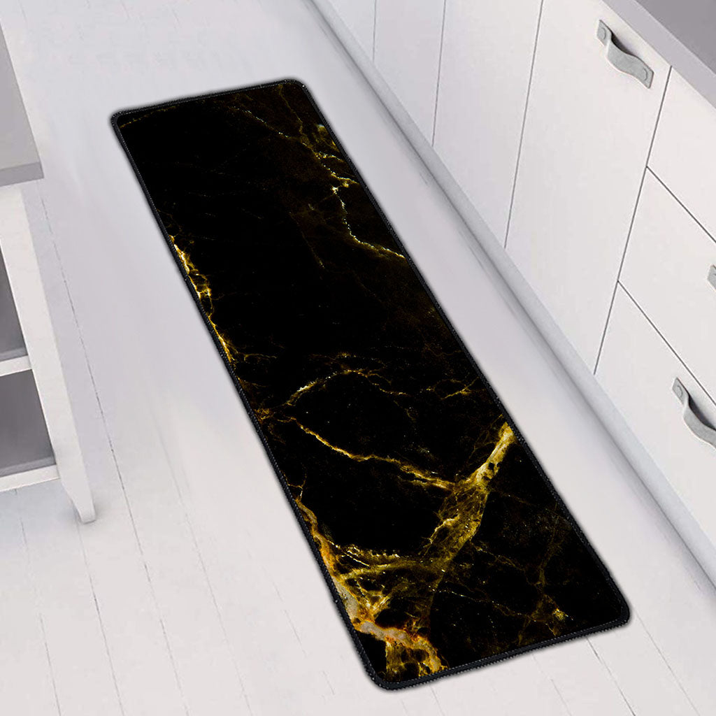 Black Gold Marble Print Long Kitchen Mat