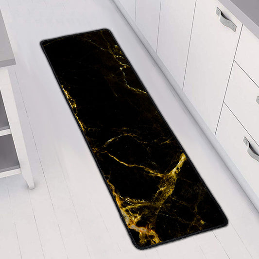 Black Gold Marble Print Long Kitchen Mat