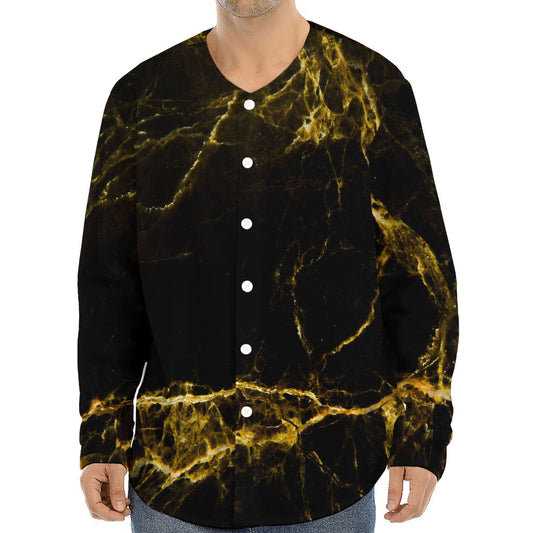 Black Gold Marble Print Long Sleeve Baseball Jersey
