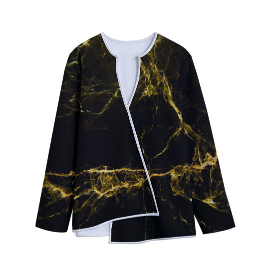 Black Gold Marble Print Long Sleeve Short Coat
