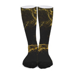Black Gold Marble Print Long Socks