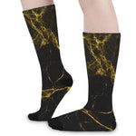 Black Gold Marble Print Long Socks