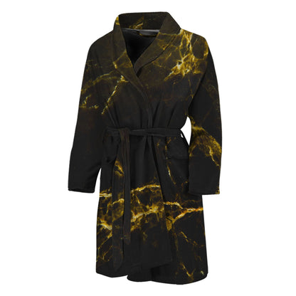 Black Gold Marble Print Men's Bathrobe