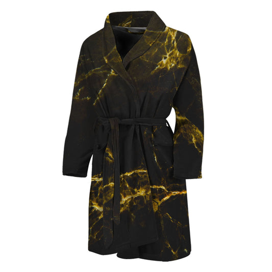 Black Gold Marble Print Men's Bathrobe