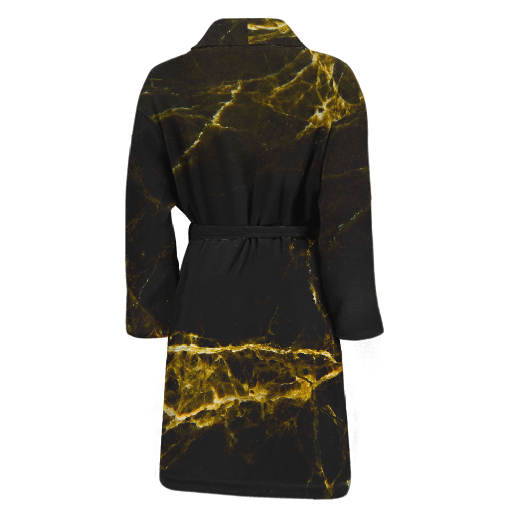 Black Gold Marble Print Men's Bathrobe
