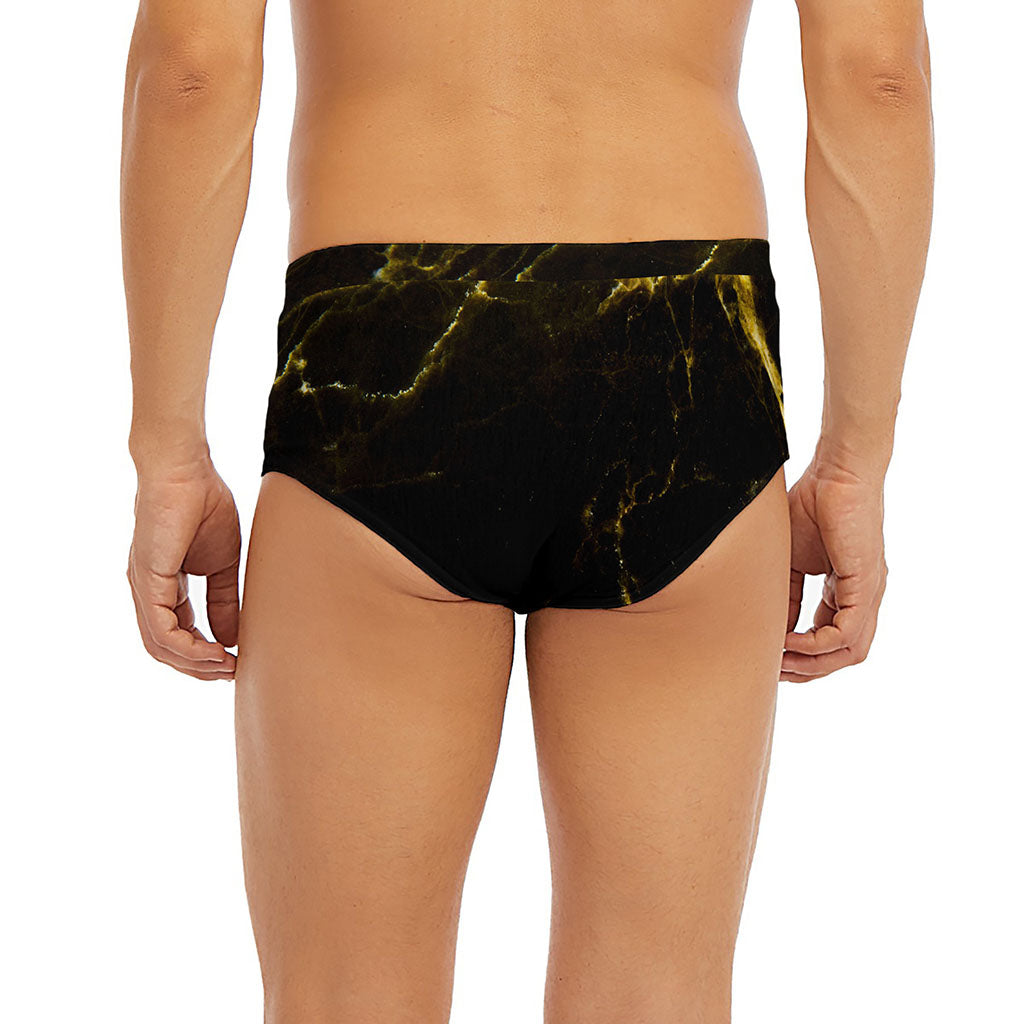 Black Gold Marble Print Men's Briefs
