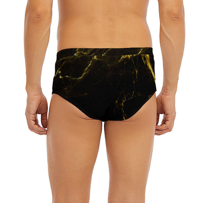 Black Gold Marble Print Men's Briefs