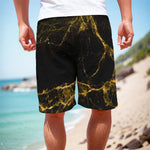 Black Gold Marble Print Men's Cargo Shorts