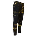 Black Gold Marble Print Men's Compression Pants