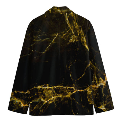 Black Gold Marble Print Men's Cotton Blazer