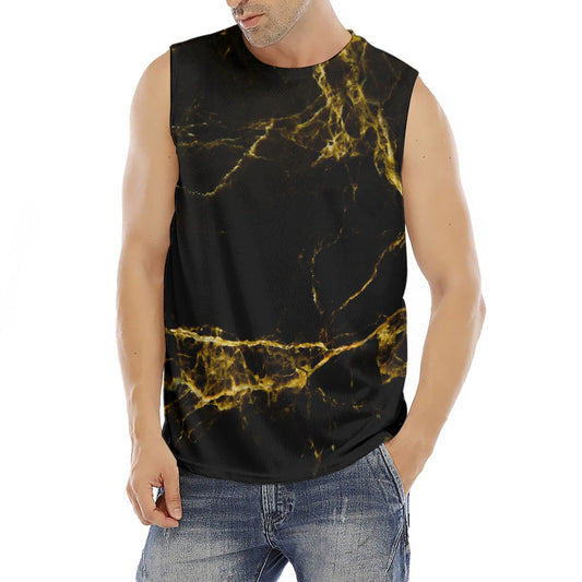 Black Gold Marble Print Men's Fitness Tank Top