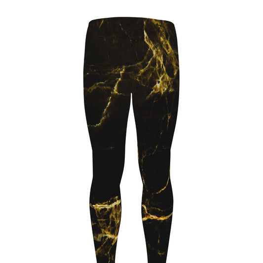 Black Gold Marble Print Men's leggings