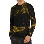 Black Gold Marble Print Men's Long Sleeve Rash Guard