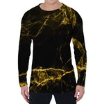 Black Gold Marble Print Men's Long Sleeve T-Shirt