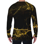 Black Gold Marble Print Men's Long Sleeve T-Shirt