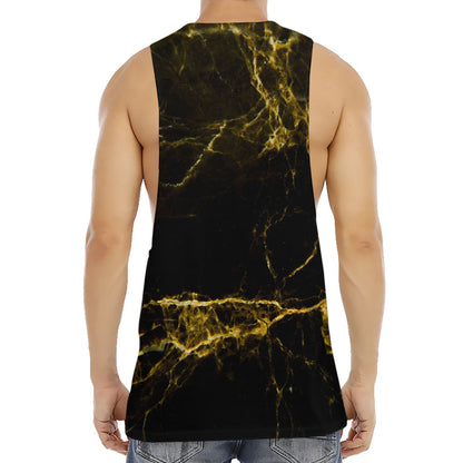 Black Gold Marble Print Men's Muscle Tank Top