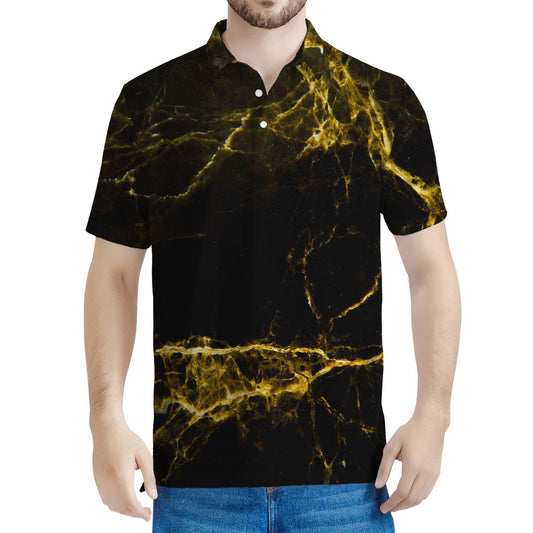 Black Gold Marble Print Men's Polo Shirt