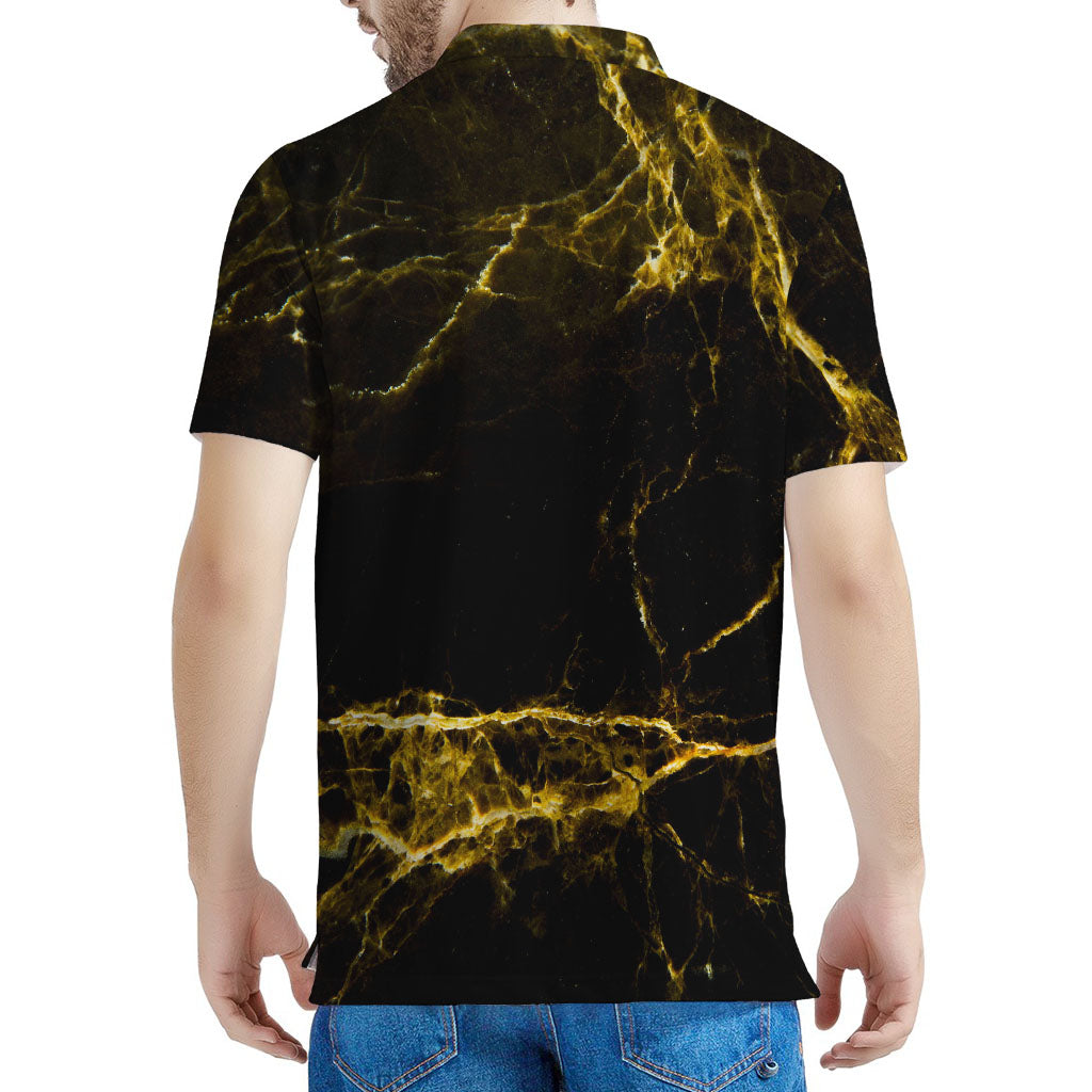 Black Gold Marble Print Men's Polo Shirt