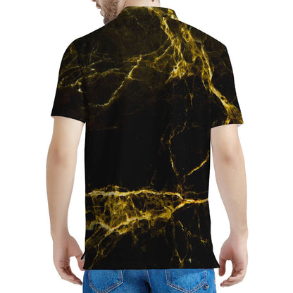 Black Gold Marble Print Men's Polo Shirt