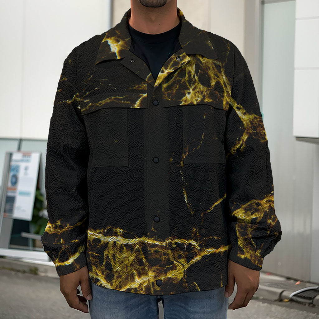 Black Gold Marble Print Men's Shirt Jacket