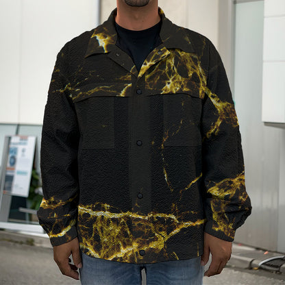 Black Gold Marble Print Men's Shirt Jacket
