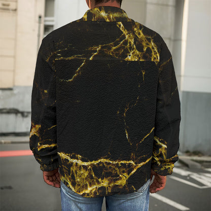 Black Gold Marble Print Men's Shirt Jacket