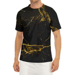 Black Gold Marble Print Men's Short Sleeve Rash Guard