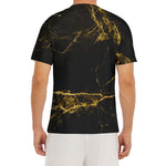 Black Gold Marble Print Men's Short Sleeve Rash Guard