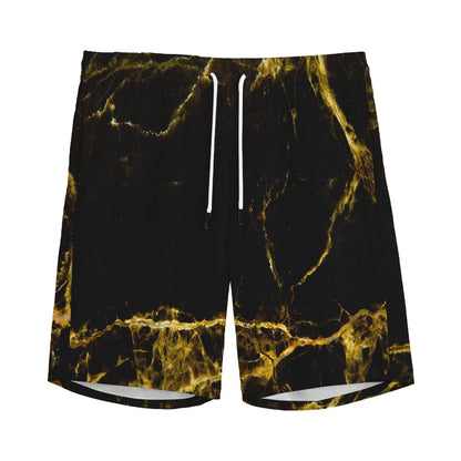 Black Gold Marble Print Men's Sports Shorts