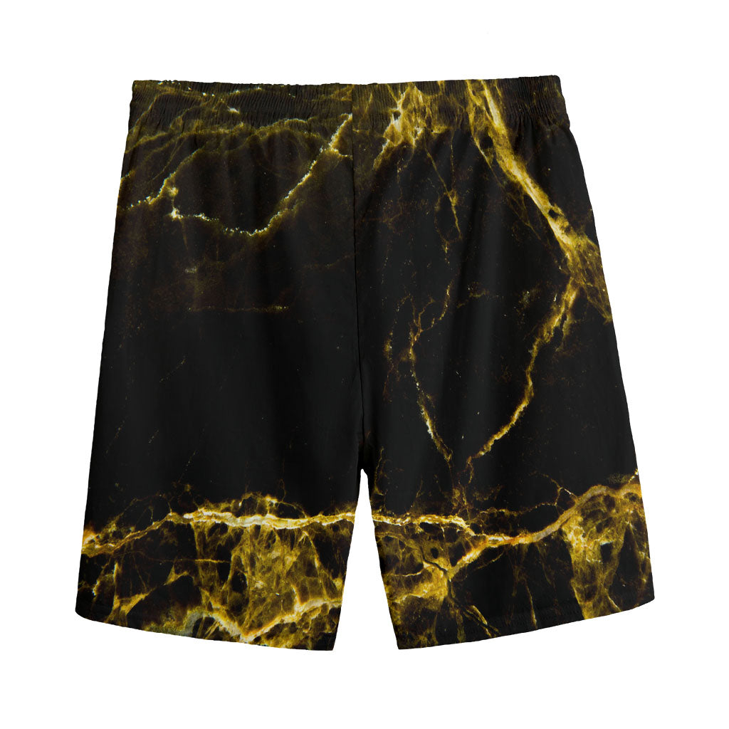 Black Gold Marble Print Men's Sports Shorts