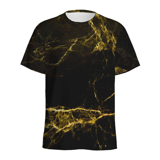 Black Gold Marble Print Men's Sports T-Shirt