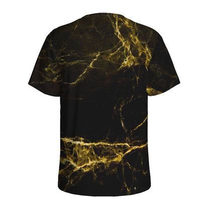 Black Gold Marble Print Men's Sports T-Shirt
