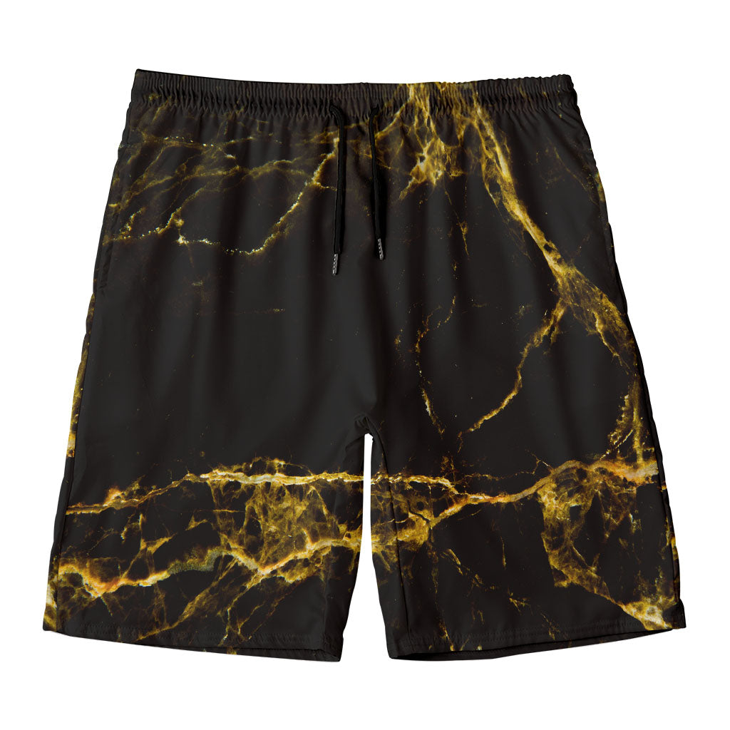 Black Gold Marble Print Men's Swim Trunks